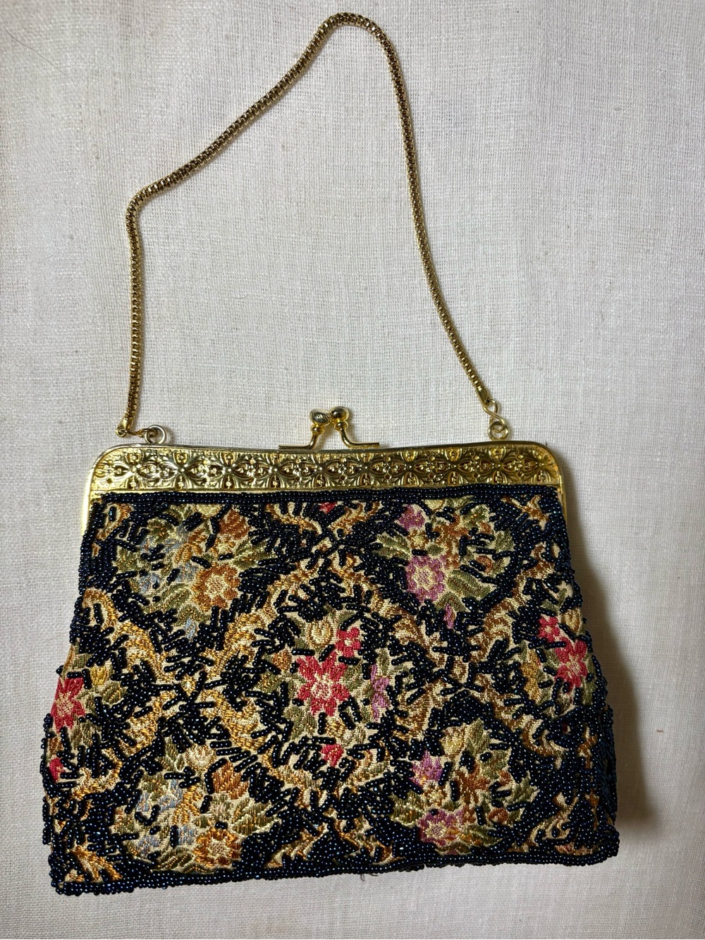 Vintage Beaded Evening Mini Bag Tapestry Clutch Old Hollywood Purse Rare - Picture 8 of 11